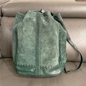 Vintage Green Leather And Suede Cc Courtenay Backpack Hobo Bag Purse Crossbody